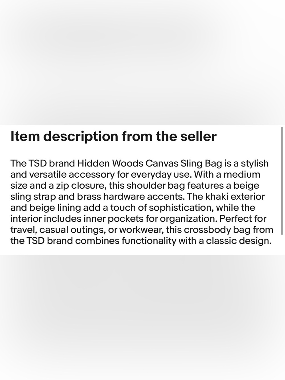 TSD Brand Hidden Woods Canvas Sling Crossbody Bag Travel Khaki Tan Multi Pocket - Picture 16 of 16